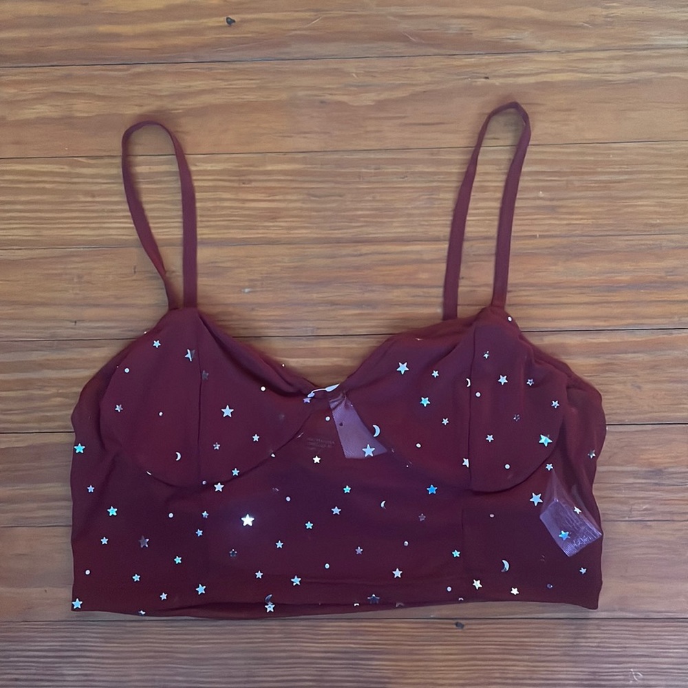 Maroon/Burgundy Star/Moon Forever 21 Crop Top - M